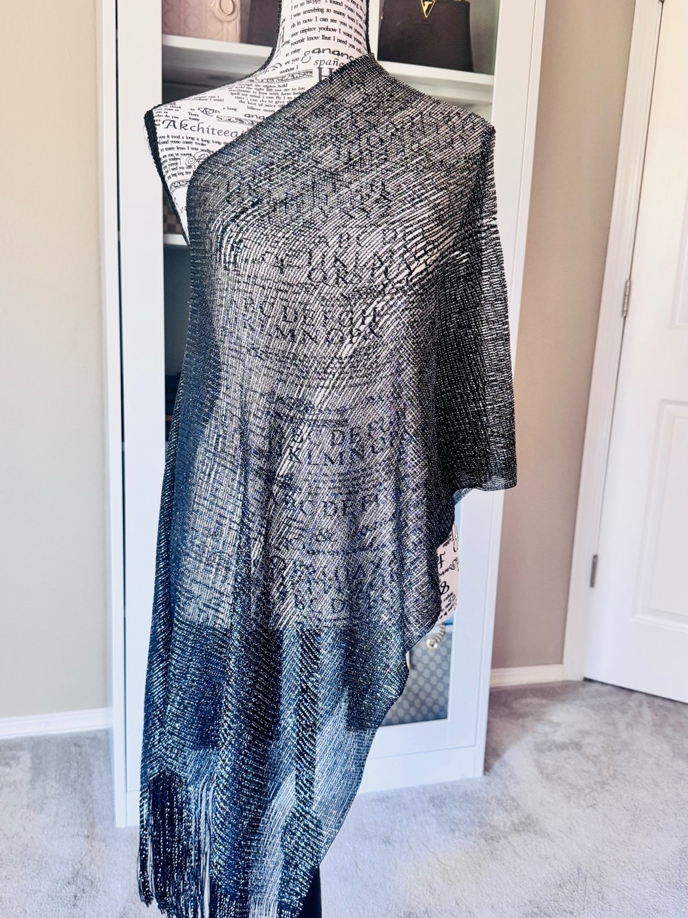 Black Sheer Fringe Shawl Poncho - Unbranded
